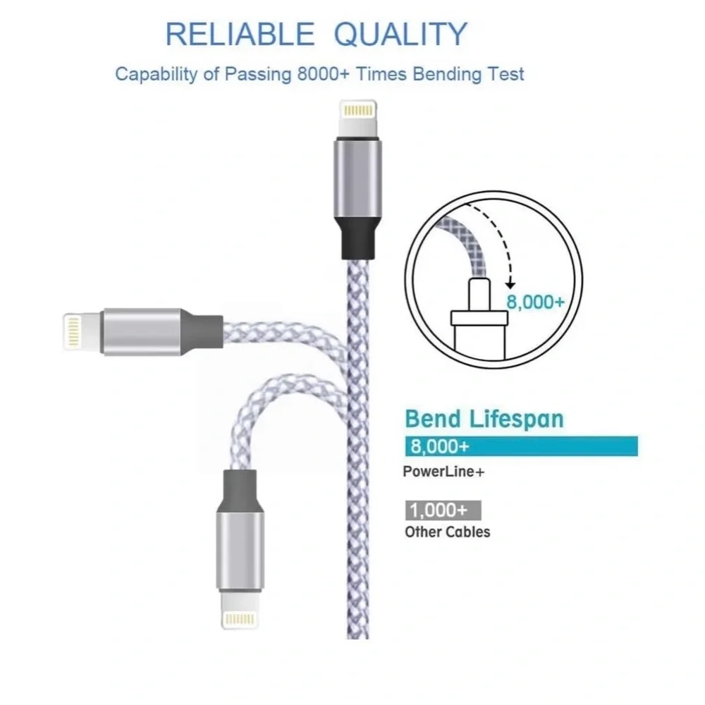 TAKAGI 6ft Silver Braided Lightning Cable 1-Pack, iPhone Charger